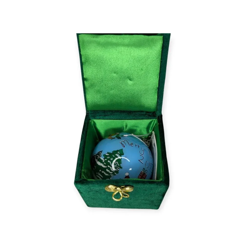 Pier One Li Bien Round Globe Christmas Ornament with Green Velvet Box 4